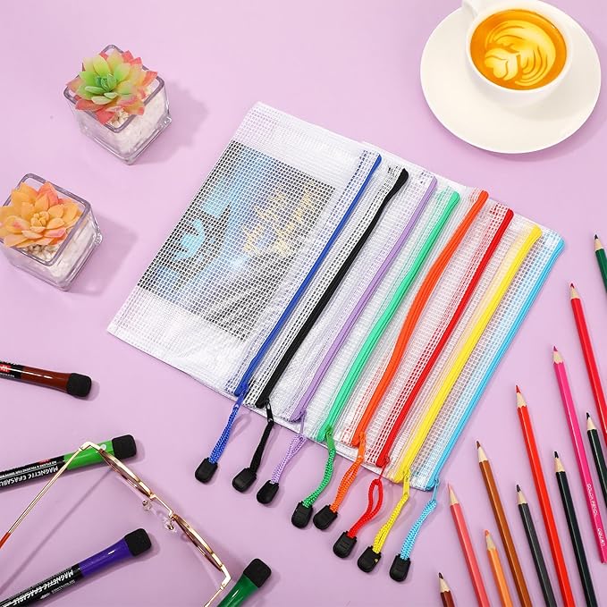 Jetec 32 Pcs Mesh Zipper Bags Toy Storage Bikini Organizer Bag Bolsas Para Guardar Trajes De Baño Waterproof Zipper Reusable Pouch Puzzle Multipurpose for Storage Office(Sweet Color,9.5 x 4.5 Inch)