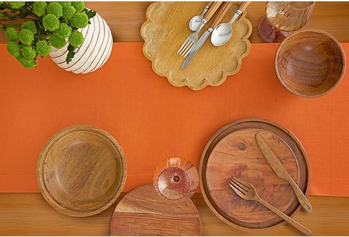 Solino Home Linen Table Runner 90 Inches Long - 100% Pure Linen Persimmon Orange Dining Table Runner 14 x 90 Inch for Fall, Autumn, Thanksgiving - Fete