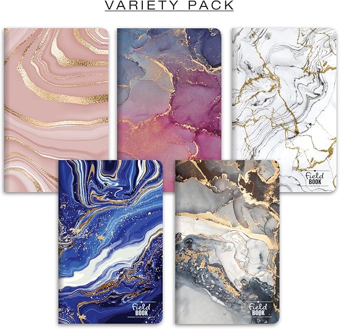 Elan Publishing Company Field Notebook/Journal - 5"x8" - Marble Covers - Lined Memo Book - Pack of 5