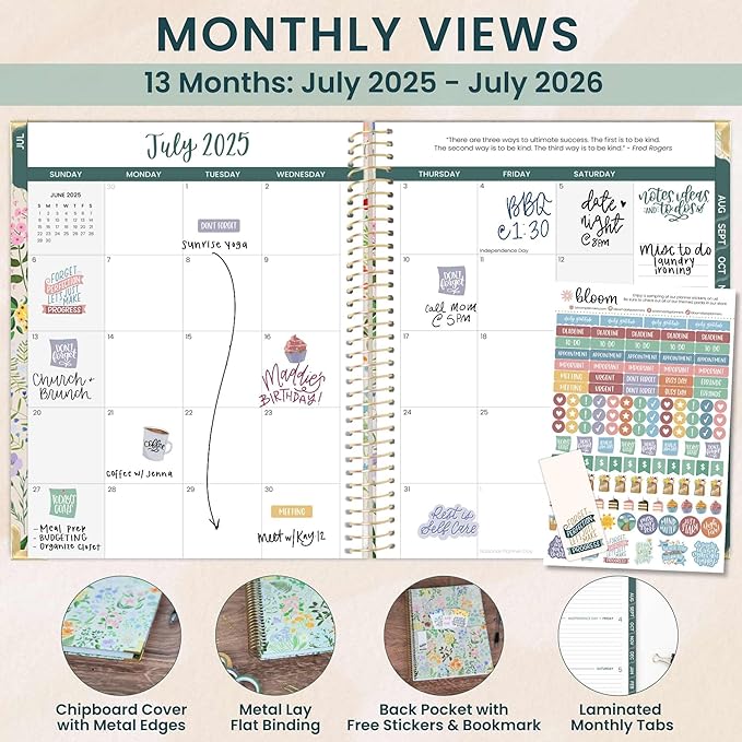 bloom daily planners HARDCOVER 2025-2026 (8.5" x 11") Academic Year Day Planner (July 2025 - July 2026) - Task Goal Organizer - Monthly & Weekly Inspirational Agenda Book - Garden Party, Beige