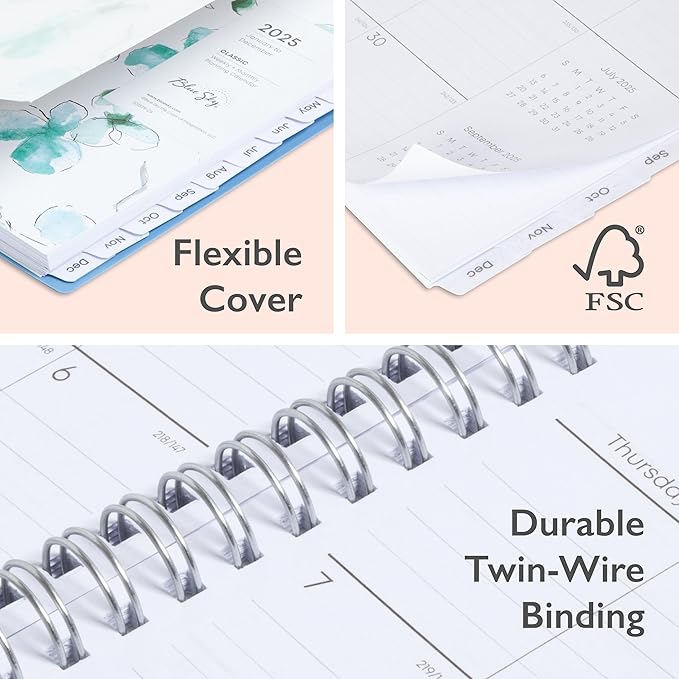 Blue Sky 2025 Weekly and Monthly Planner Calendar, January 2025 - December 2025, 5" x 8", Flexible Cover, Laminated Tabs, Wirebound, Lindley