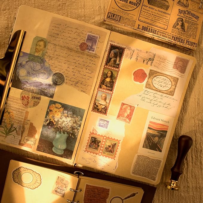 200Pcs Vintage Scrapbook Stickers, Aesthetic Junk Journal Stamping Supplies Kit, Scrapbooking Ephemera Washi Paper for Bullet Journaling Planners Diary Collage (Artistic)