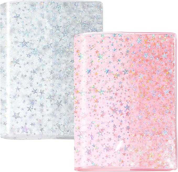 2 Pcs Glitter Star Jelly Cover for Planners and Notebooks Planner Protective Sleeve Glitter Star Cover for Week Planner Notebooks Journal(Transparent and Pink,B6)