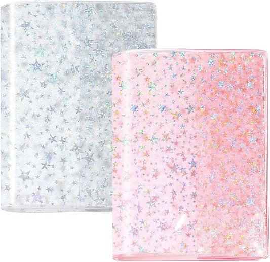 2 Pcs Glitter Star Jelly Cover for Planners and Notebooks Planner Protective Sleeve Glitter Star Cover for Week Planner Notebooks Journal(Transparent and Pink,B6)