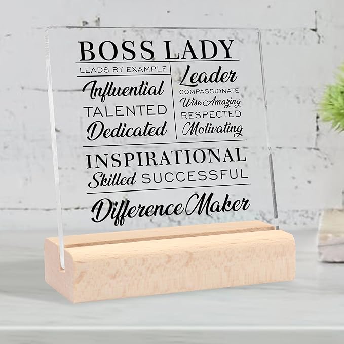 Boss Lady Gifts for Women, Best Boss Gifts Boss Birthday Gifts for Women Office Decor, Boss Lady Gifts Cool Gifts for Bosses Clear Acrylic Desk Decorative Sign for Boss Office Desk Decor