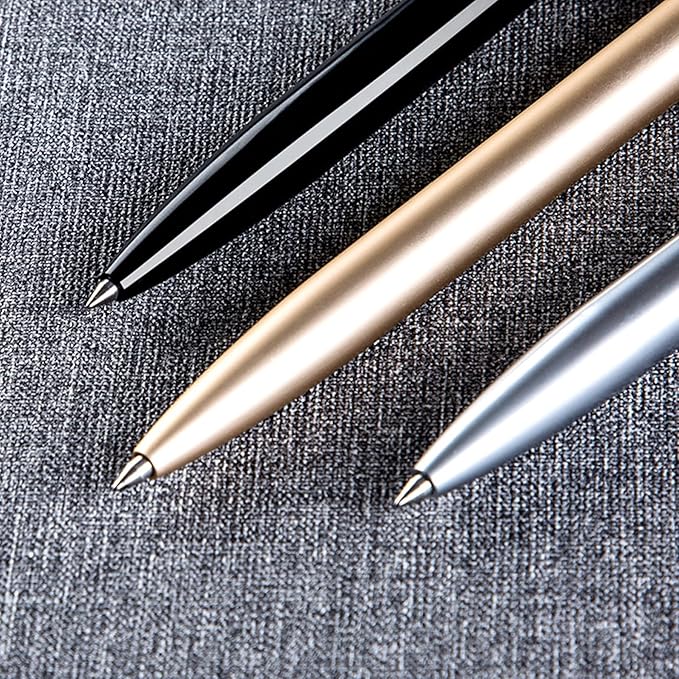 DUNBONG Retractable Metal Gel Pen, 0.5mm Medium Point Ballpoint Pens, Black Gel Ink (Golden)