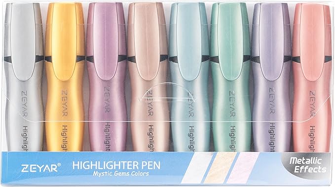 ZEYAR Aesthetic Highlighter Pen, Mystic Gems Colors, Chisel Tip Marker Pen, Water Based, No Bleed Dry Fast Easy to Hold, for Study Notes School Office (8 Mystic Colors)
