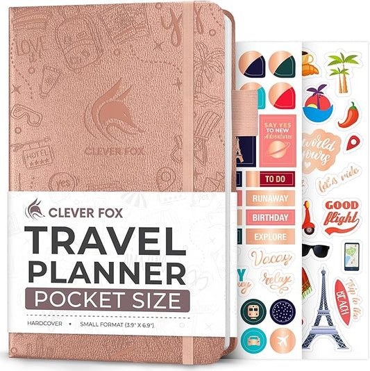 Clever Fox Travel Journal Pocket – Vacation & Road Trip Itinerary Planner Organizer & Traveling Memory Diary – Small Traveler Notebook (Rose Gold)
