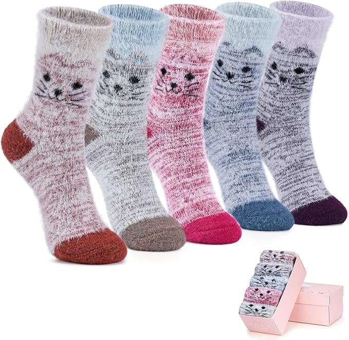 5 Pairs Fuzzy Soft Cozy Comfortable Socks for Women, Casual Sleep Comfy Socks, Perfect Warm Winter Gifts for Women
