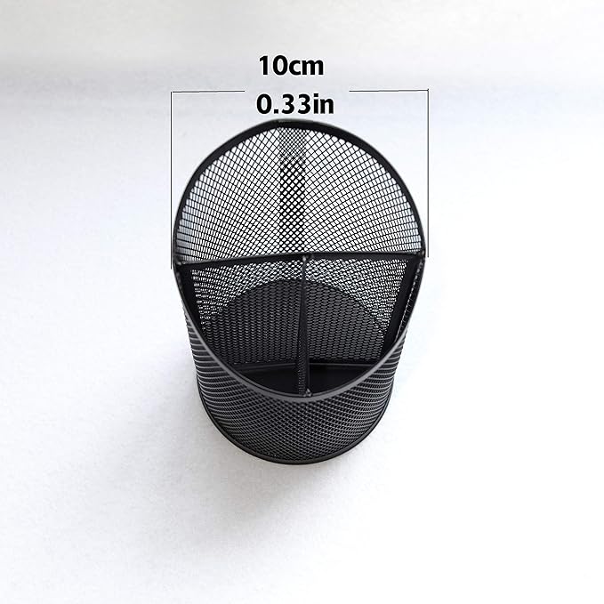 Fengtaiyuan T06, Black Metal Wire Mesh Pencil Holder, Desktop Organizer, Office Storage Box (Black-T06)