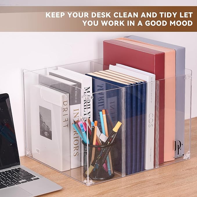 DF 3-Section Acrylic File Organizer with Handles – Clear File box for Documents, Books & Office Supplies – Desktop Hanging File Organizer - Compact and Durable Design for Home or Office Use