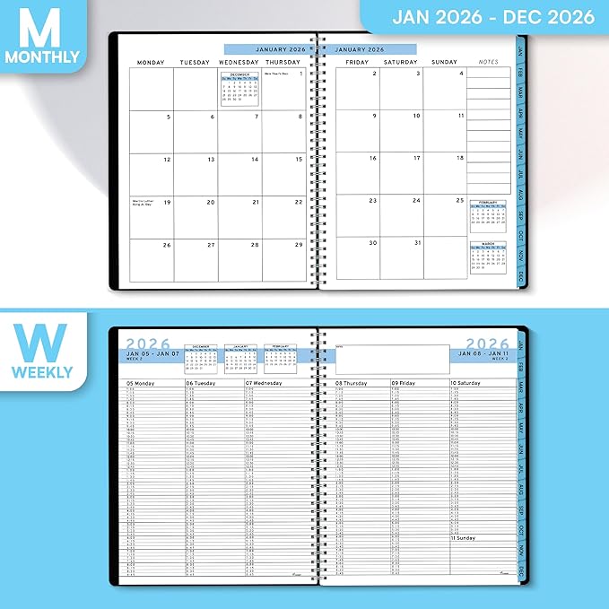 Ensight 2026 Appointment Book and Planner 8.5" x 11" Large Hourly Weekly Daily Schedule Book with Tabs, 30 Minute Time Slots, Blue Calendar Organizer Jan 2026–Dec 2026 Appointment Planner - Blue