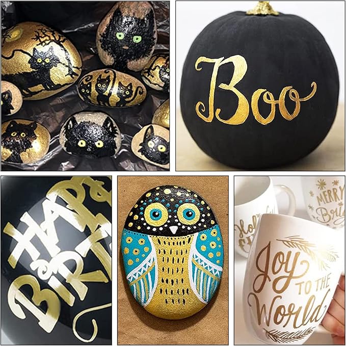 Gold Marker Paint Pens - 6 Pack Acrylic Gold Permanent Marker, 0.7mm Extra Fine Tip Paint Pen for Art projects, Drawing, Rock Painting, Stone, Ceramic, Glass, Wood, Plastic, Metal, Canvas DIY Crafts