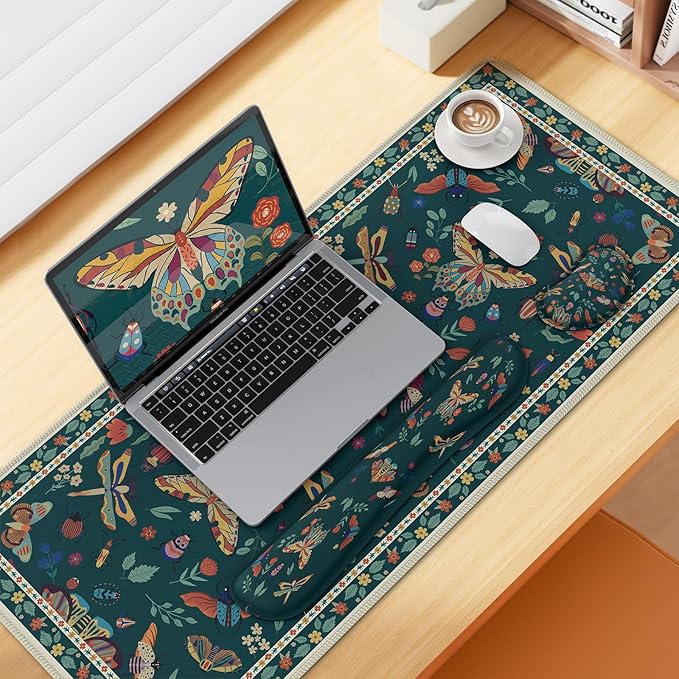 iCasso Large Mouse pad for Desk, Computer Desk Mat, 3Pcs XXL Keyboard and Mouse Pad + Keyboard Wrist Rest, Desk Matt for Desktop, Easy Typing Pain Relief Ultra Thick Mousepad Keyboard Mat(Green)