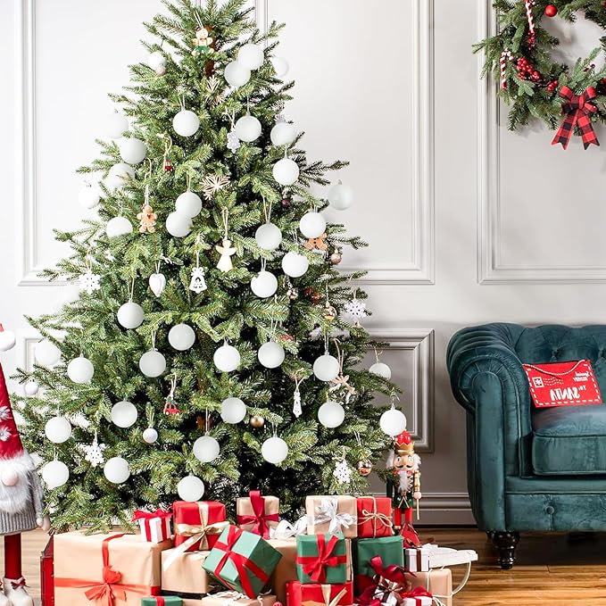 30ct Christmas Ball Ornaments, 2.36" Shatterproof Christmas Tree Decorations, Perfect Hanging Ball for Indoor/Outdoor Holiday Party Decor (White)