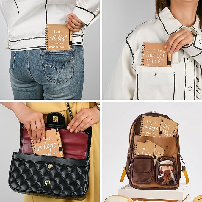 INSADA Christian Prayer Journal Spiral Notebooks Bulk with Pens - Small Notepads (4.13”x5.43”) - Christmas Gifts for Women men,Church Members & Bible Study Groups (60 sets Brown)