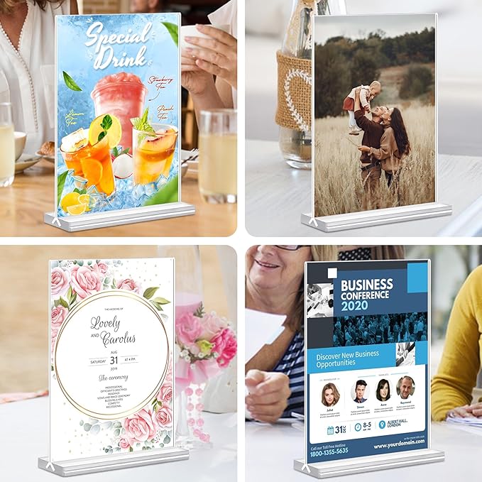 5x7 Acrylic Sign Holder, 12 Pack Vertical Plastic Signs Frame Table Top Display, Double Sided Display Flyer Holder Menu Holders Clear Stand for Office Store Show Fair