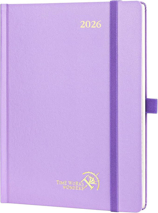 POPRUN 2026 Planner (Medium Size 8.5''x 6.5'' Hardcover) - Daily Weekly and Monthly Calendar Agenda 2026 Appointment Book with Hourly Time Slots, Monthly Tabs, 100 GSM - Violet