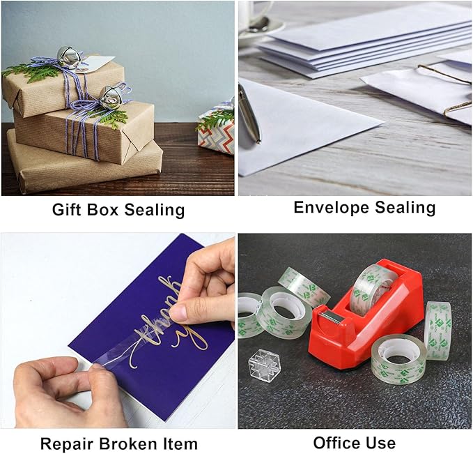 Cute Red Desk Tape Dispensers, 1 Pack with 12Rolls Transparent Tape, 1 Inch Core, for School, Office and Home DIY, BOMEI PACK