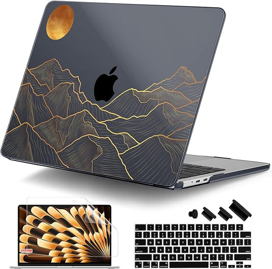 DONGKE Compatible with M4 MacBook Air 15 inch Case 2025 2024 2023 A3241 A3114 A2941 M3 M2 Liquid Retina Display Touch ID, Plastic Hard Case & Keyboard Skin & Screen Protector - Abstract Mountain
