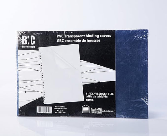 BNC 10 Mil 11 Inches by 17 Inches, Ledger Size PVC Binding Covers - Pack of 100, Clear