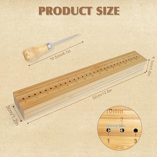 Book Binding Cradle, Wood Bookbinding Punching Cradle with an Awl, Bamboo Signature Punching Cradle with Piercing Guide 10 mm Hole Spacing, Portable Book Binding Tools Kits for Book DIY Crafts