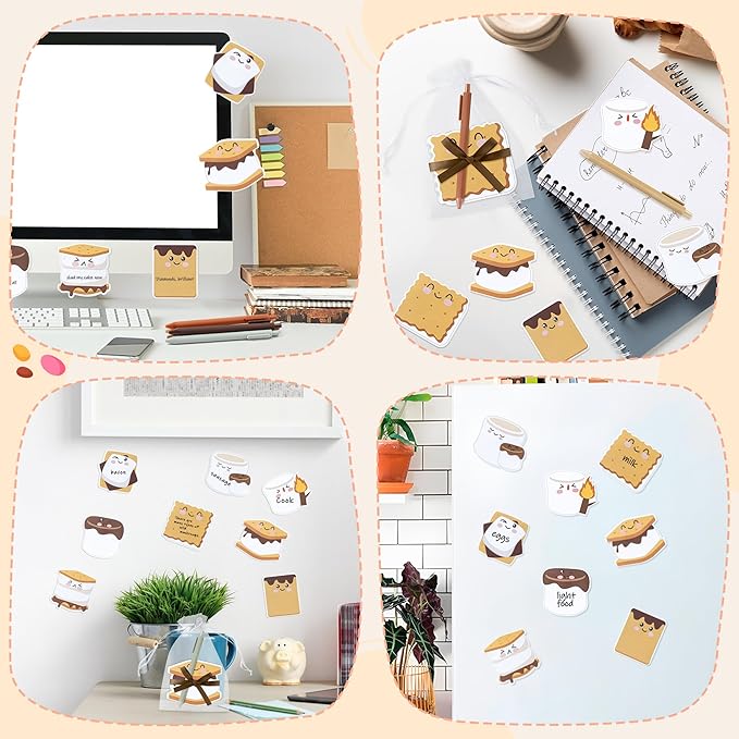 CJiangpo Marshmallow Sticky Note Set - 24 Pack Marshmallow Sticky Note Pads with Ballpoint Pens Ribbons, Funny Memo Pad Stationery Set Classroom Rewards Bonfire Party Gift for Kids Appreciation Gifts