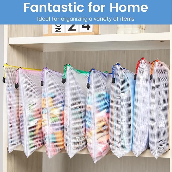 Sooez 24 Pack Super Large Mesh Zipper Pouch Bags, A3 (16.5×11.7 in) Storage Bags with Label Pocket, Reusable Zipper Pouches for Classroom Organization