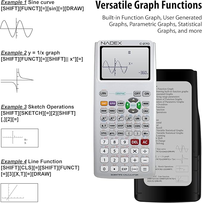 Scientific Calculator with Graphing, Includes Carrying Case, for College and High School Students, Calculus, Algebra, Geometry, Trigonometry, Statistics, Physics, Chemistry, Silver