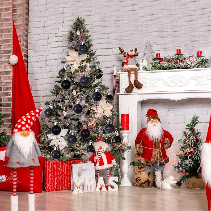 30ct Christmas Ball Ornaments, 1.18" Shatterproof Tree Decorations, Perfect Hanging Ball for Indoor/Outdoor Holiday Party Decor (Black)