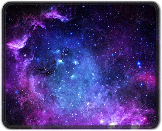 Auhoahsil Mouse Pad, 12 x 10 in Galaxy Theme Computer Mouse Pad for Desk, Premium-Textured Non-Slip Rubber Stitched Edges Waterproof Square Mouse Mat for Gaming Work Wireless Mice, Purple