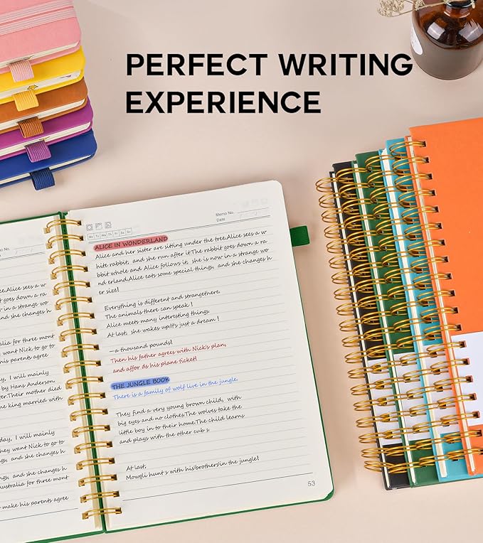 Spiral Notebook Journal for Women Men, 300 Numbered Lined Pages, College Ruled, A5 Hardcover Spiral Bound Notebook for School, Work, Note Taking Writing, Leather Spiral Journal Medium 5.9"x8.5"