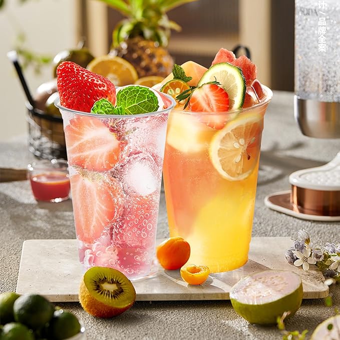 300 Pack 16 oz Clear Plastic Cups, Disposable Plastic Coffee Cups No Lids, Cold Drinking Cup, PET Crystal Clear Cup Bulk, 16 oz Drinkware for Travel, Office, Home