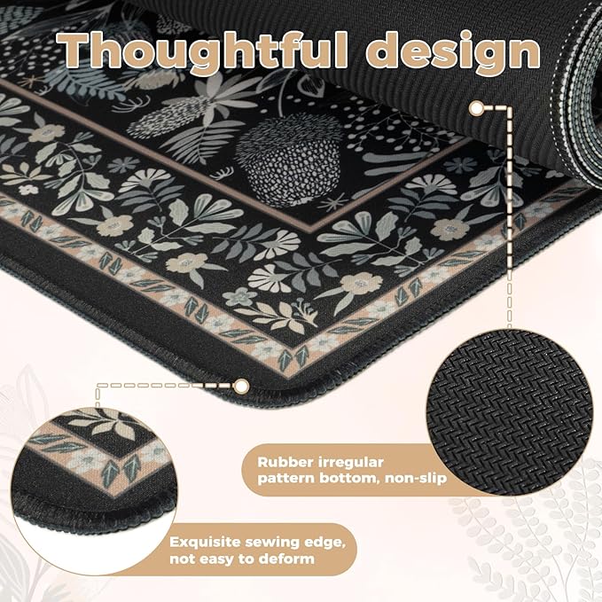 iCasso Black Desk Mat,Big Mouse Pad with Stitched Edges,Gaming Computer Pad for Desktop,Anti-Slip Keyboard Mat for Women Girl,Large Desk Cover Mat for Office Home School