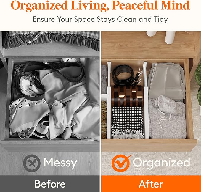 Lifewit 14 Pack Drawer Dividers Plastic 6" High, 13.5-22" Adjustable Drawer Organizers for Clothes, Expandable Dresser Separators in Bedroom/Bathroom/Kitchen/Fridge/Office Organization and Storage