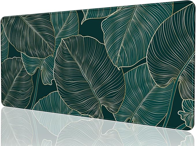 Desk Mat, 32" x 16" XXL Extended Large Gaming Mouse Pad, Desktop Decor Desk Pad, Cute Men Women Office Supplies and Accessories, XL Mouse Mat for Laptop & Keyboard, Teal Tropical Leaves