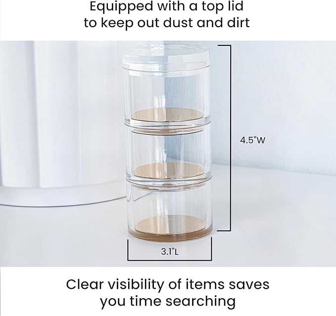 OfficeGoods 3-Tier Stackable Acrylic Holder- Stylish Desk Organizer and Storage for Office or Home – Transparent Round Design with Rose Gold Metal Base