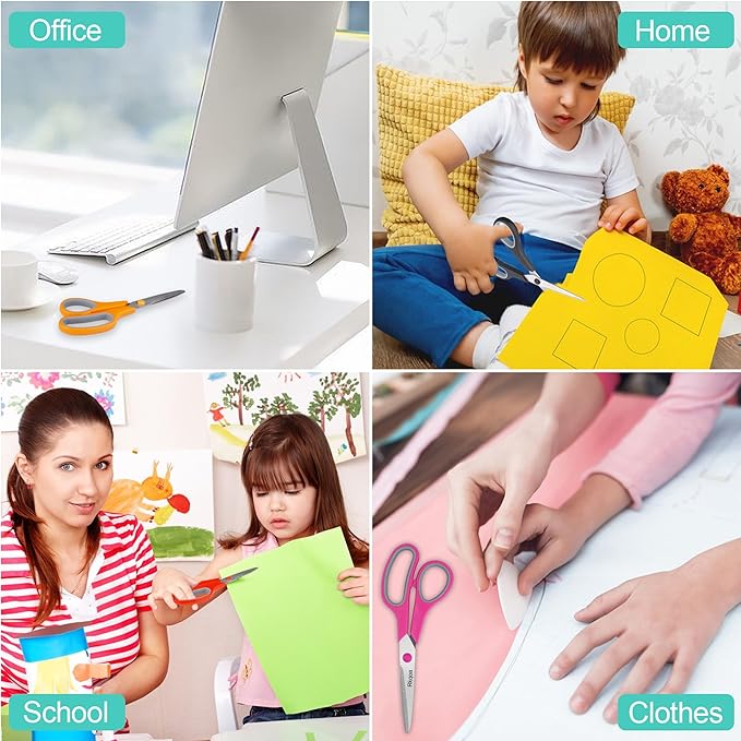 Scissors, Rkqoa 8" Adult Scissors All Purpose 6 Pack - Comfort-Grip Sharp Shears for Office School Sewing Fabric Craft Art Supplies, Teacher/Class Everyday Use, Right/Left Handles