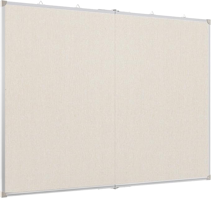 Double-Sided Large Cork Board with Linen, 60" x 40" Foldable Hanging Aluminum Framed Bulletin Board, Vision Board Pin Board Corkboards for Walls, Office, School Decor, 20 Pushpins