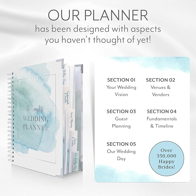 Your Perfect Day Wedding Planner Book and Organizer - Wedding Planner Book - Bridal Planning Binder with Countdown Calendar - Bride Gifts - (WATERCOLOR)