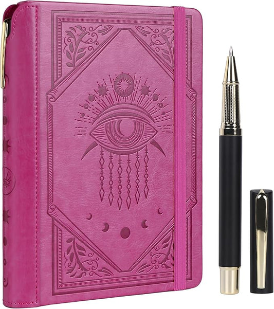 TIEFOSSI Lined Journal Notebook for Women Men, Leather Journal with Pen, A5 Evil Eye Hardcover Notebook for Work, Journaling, Travel & School, 100 GSM Thick Paper, 320 Numbered Pages, 6.2 x 8.3 in