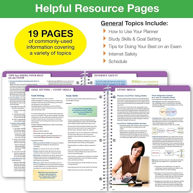 Global Datebooks Dated Middle School or High School Student Planner for Academic Year 2025-2026 Includes Ruler/Bookmark and Planning Stickers (Block Style - 8.5"x11" - Kraft Doodles)