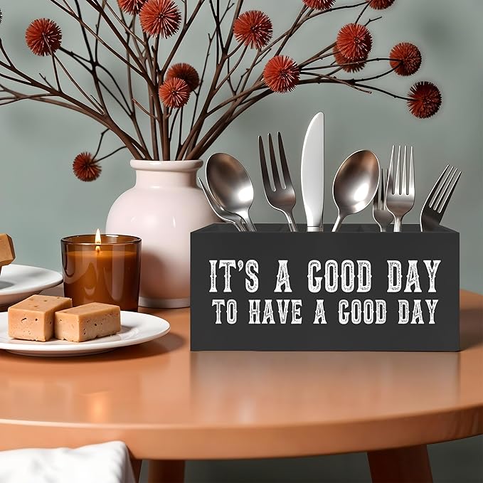 Inspirational Quotes Pencil Pen Holder for Desk, It's A Good Day to Have A Good Day Wooden Pencil Holder Organizer for Home Office Desk Accessories, Encouragement Gifts for Women Men