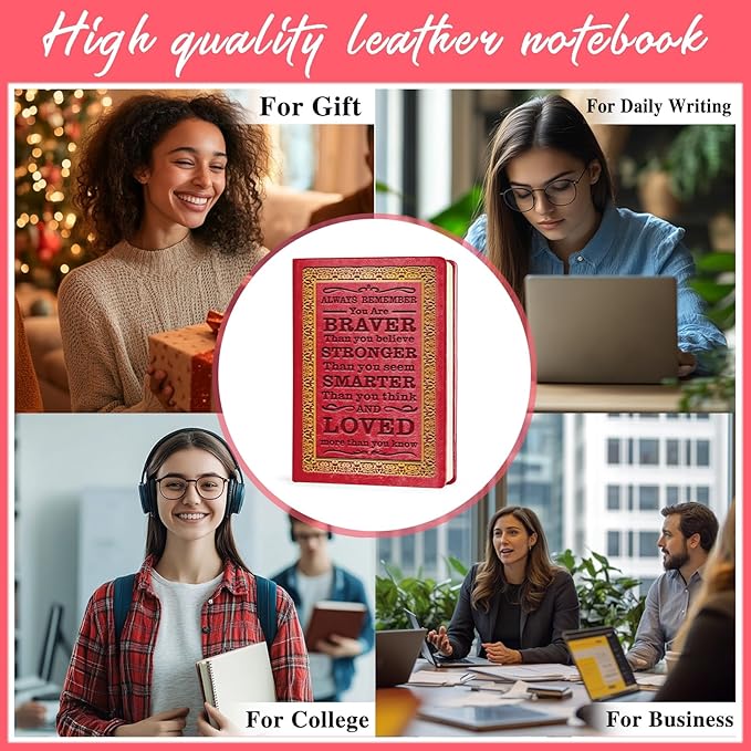 Red A5 Lined Leather Journal Notebook,Inspirational Leather Journal Notebook for Men Women,200 Pages 100 Gsm Thick Ruled Paper Daily Diary for School,Travel,Business,Work (Red)