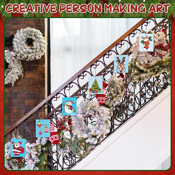 COCHIE 10 Pieces Large Christmas Unfinished Wood Crafts to Paint for Adults and Kids, Bulk Winter Predrilled Wooden Ornaments for Painting, Xmas Tree Truck Paintable Wood Slices Craft Supplies