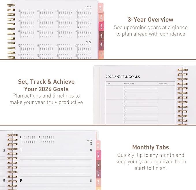 Rileys 2026 Planner, Agenda Planner With Weekly And Monthly View, Daily Agenda Book And Yearly Planners Calendar Book, Spiral Bound With Tabs, Notes, Goals And Holidays (Green, 8 x 6 in)