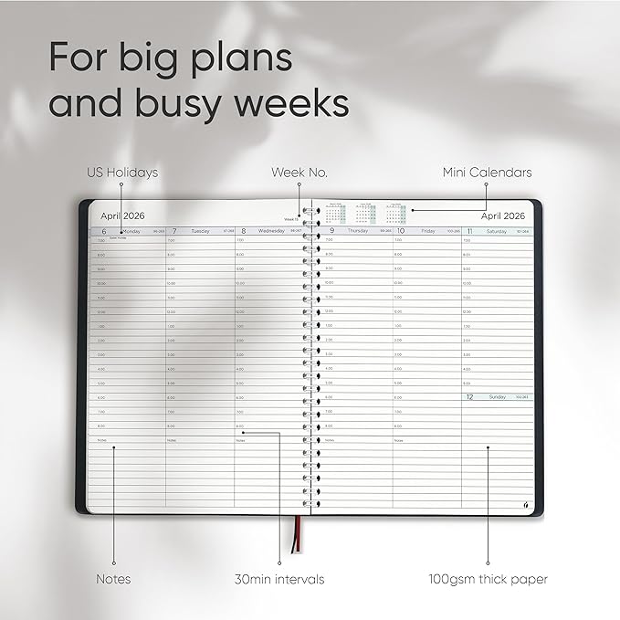 2026 Planner Weekly and Monthly – Hourly Appointment Book 2026 – Softcover, Twin-Wire Binding – Teacher Planner, Simple Design for Productivity - January 2026 to December 2026, 6.5 x 8.5