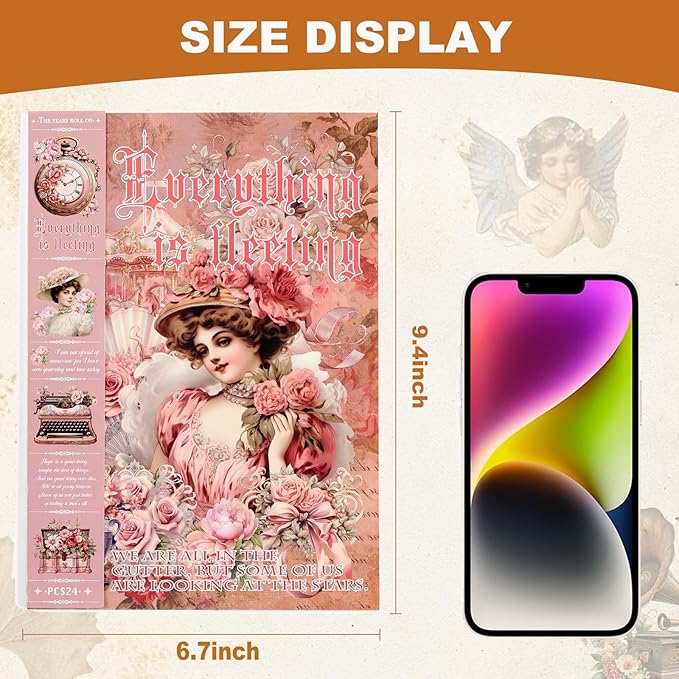 Vintage Ephemera Sticker 24 Sheets precut 300 washi Stickers Paper People Journal Stickers for Adults Junk journaling Sticker Book Scrapbooking Supplies