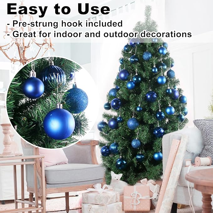 Royal Blue 3.2" Large Christmas Balls - Christmas Tree Decoration Ornaments Shatterproof Hanging Balls for Birthday Halloween Holiday Wedding Decorations Set of 18pcs