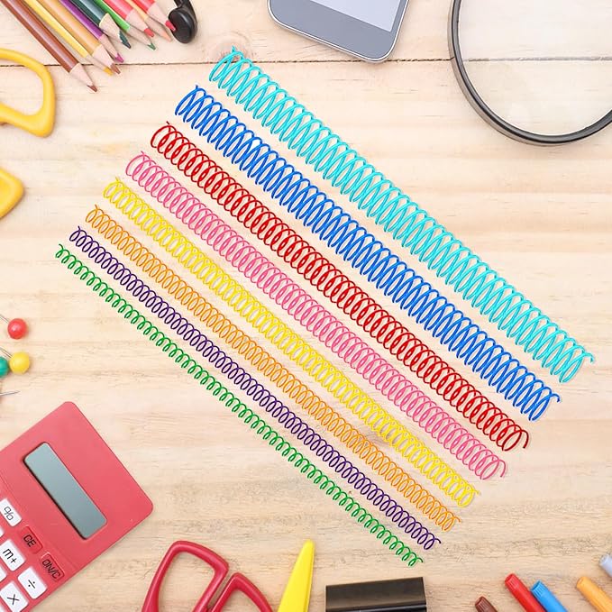 120 Pack Plastic Spiral Binding Coils Binder Binding Spirals Rings 8 Size Spiral Binding Wire Combs Spines Coils, 4:1 Pitch, 1/4 5/16 3/8 1/2 9/16 5/8 3/4 7/8 Inch (Multicolor)